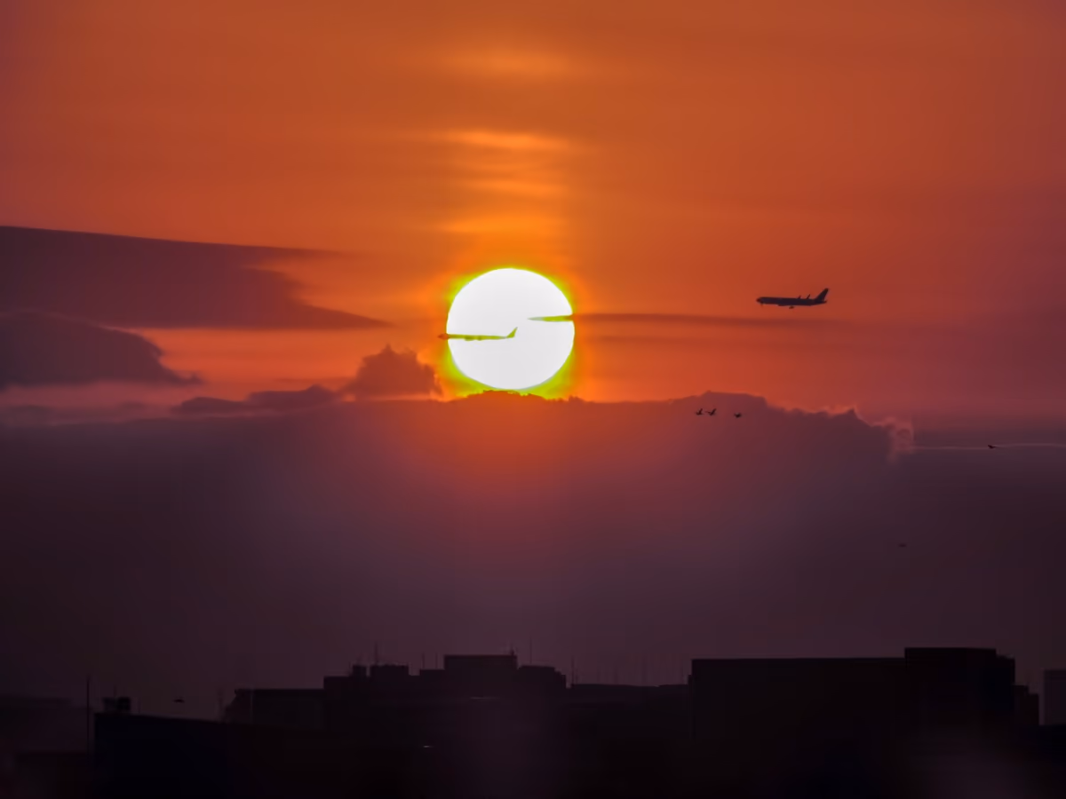 投稿写真：夕日の中の着陸機