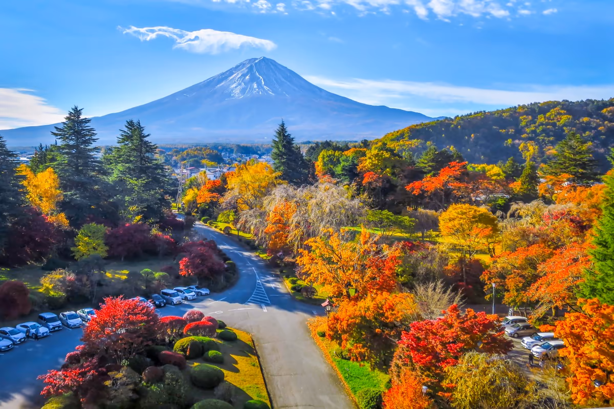 投稿写真：紅葉の庭園と富士山