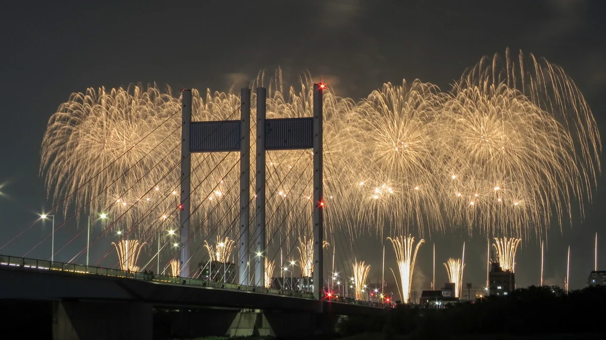 投稿写真：東京競馬場花火と斜張橋