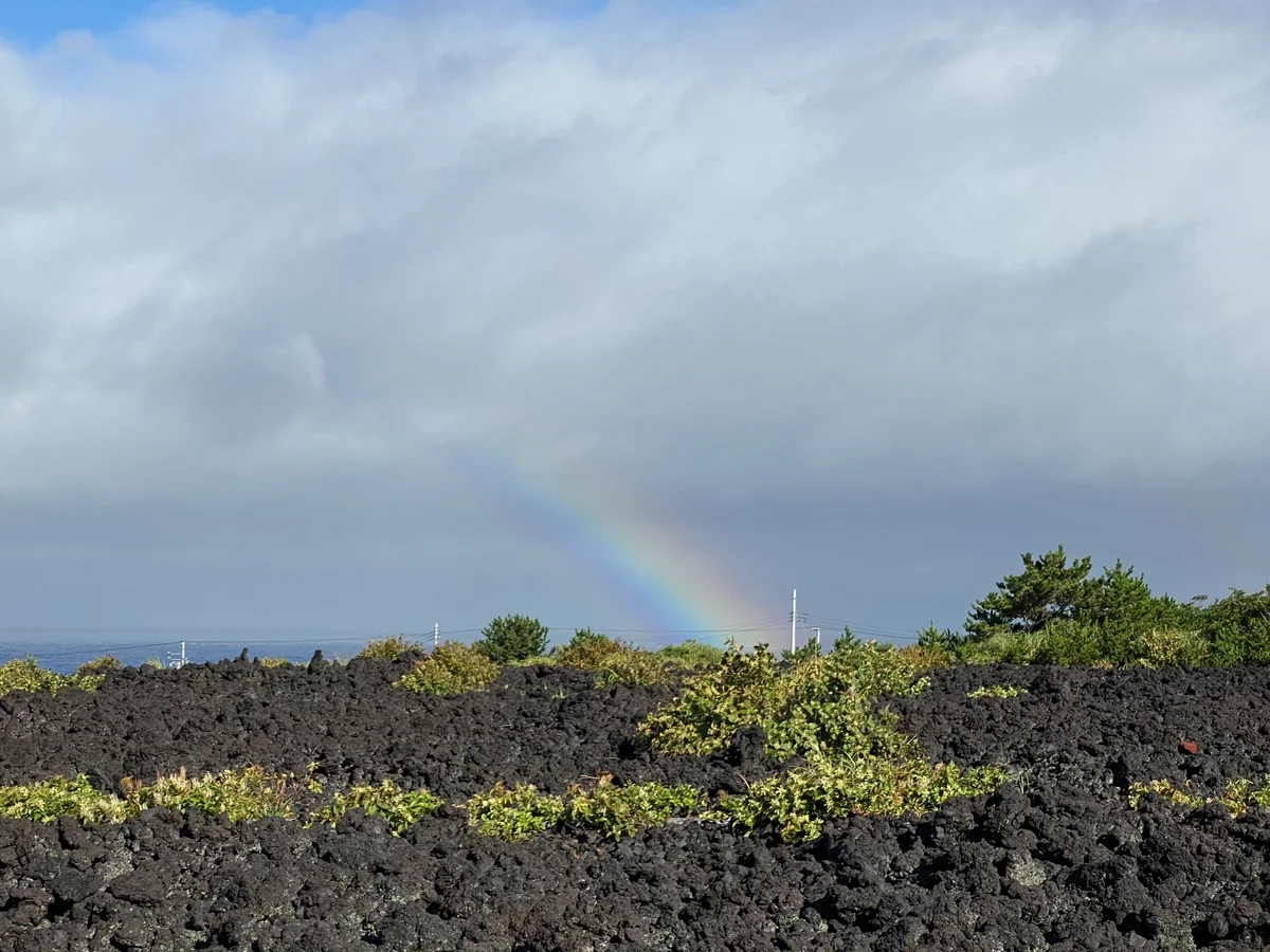 投稿写真：溶岩原から伸びる虹