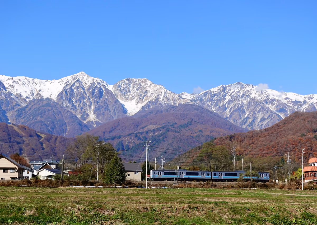 投稿写真：北アルプス白馬三山と大糸線