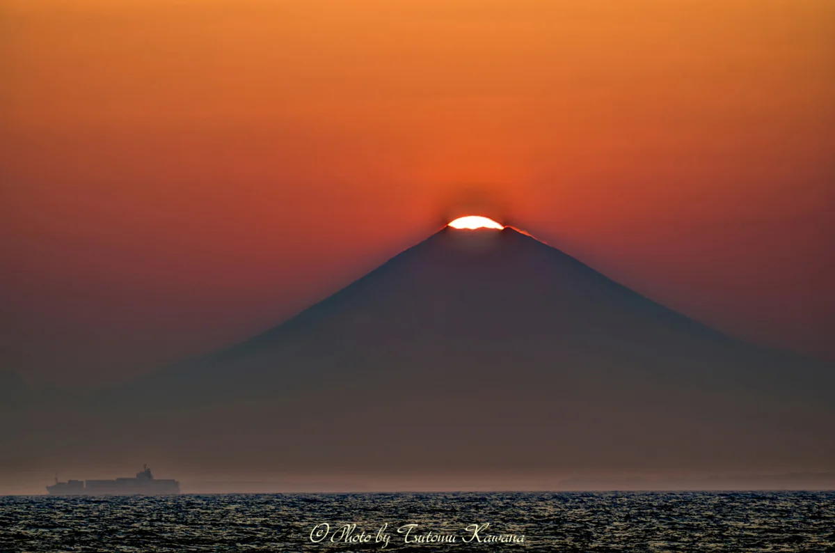 投稿写真：富士山頂に夕陽重なるなり。