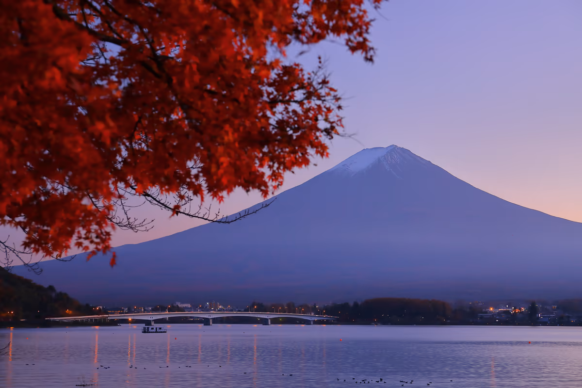 投稿写真：紅葉越しの富士山と河口湖