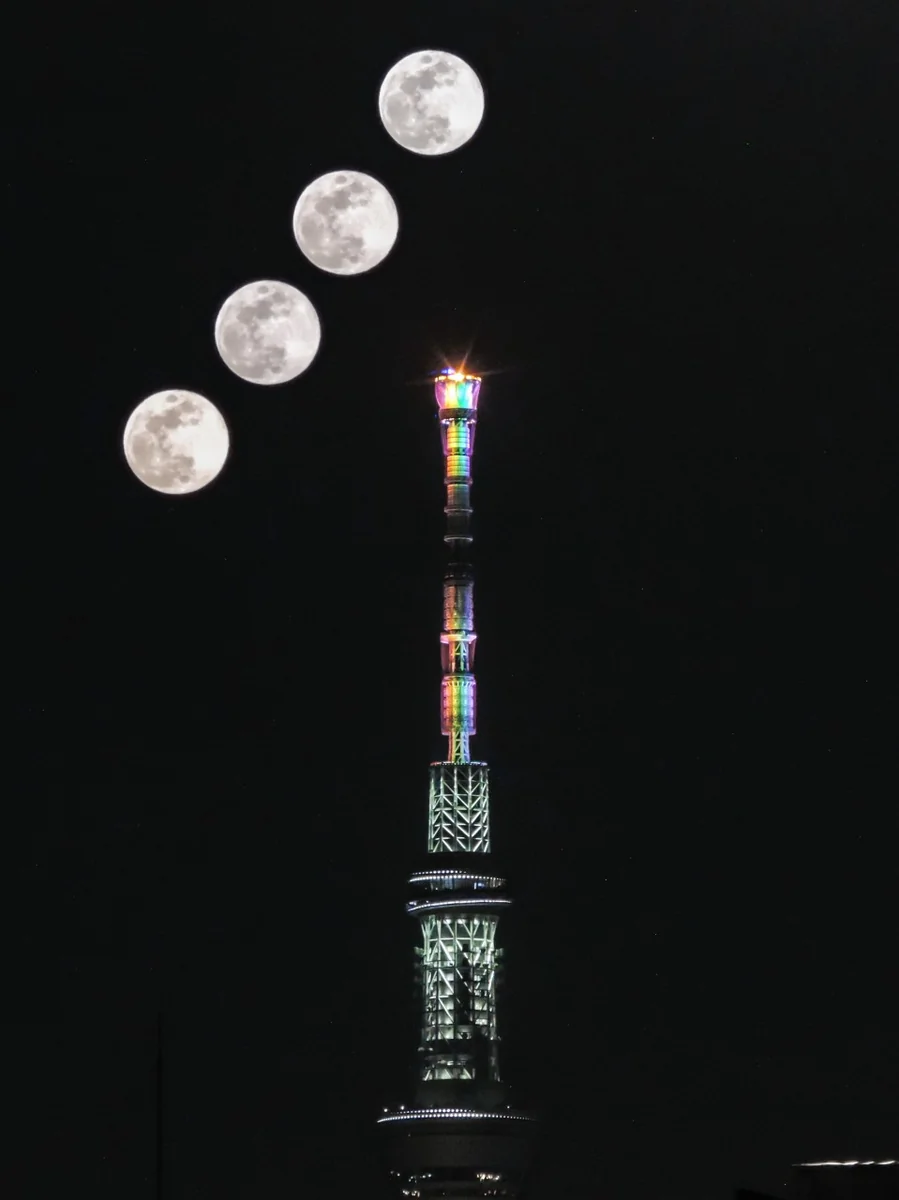 投稿写真：スカイツリーにニアミスするスノームーン