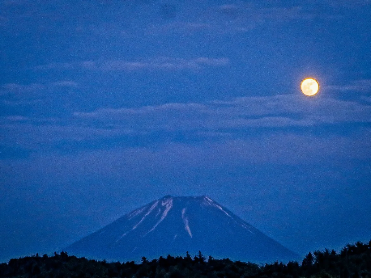 投稿写真：月と富士山