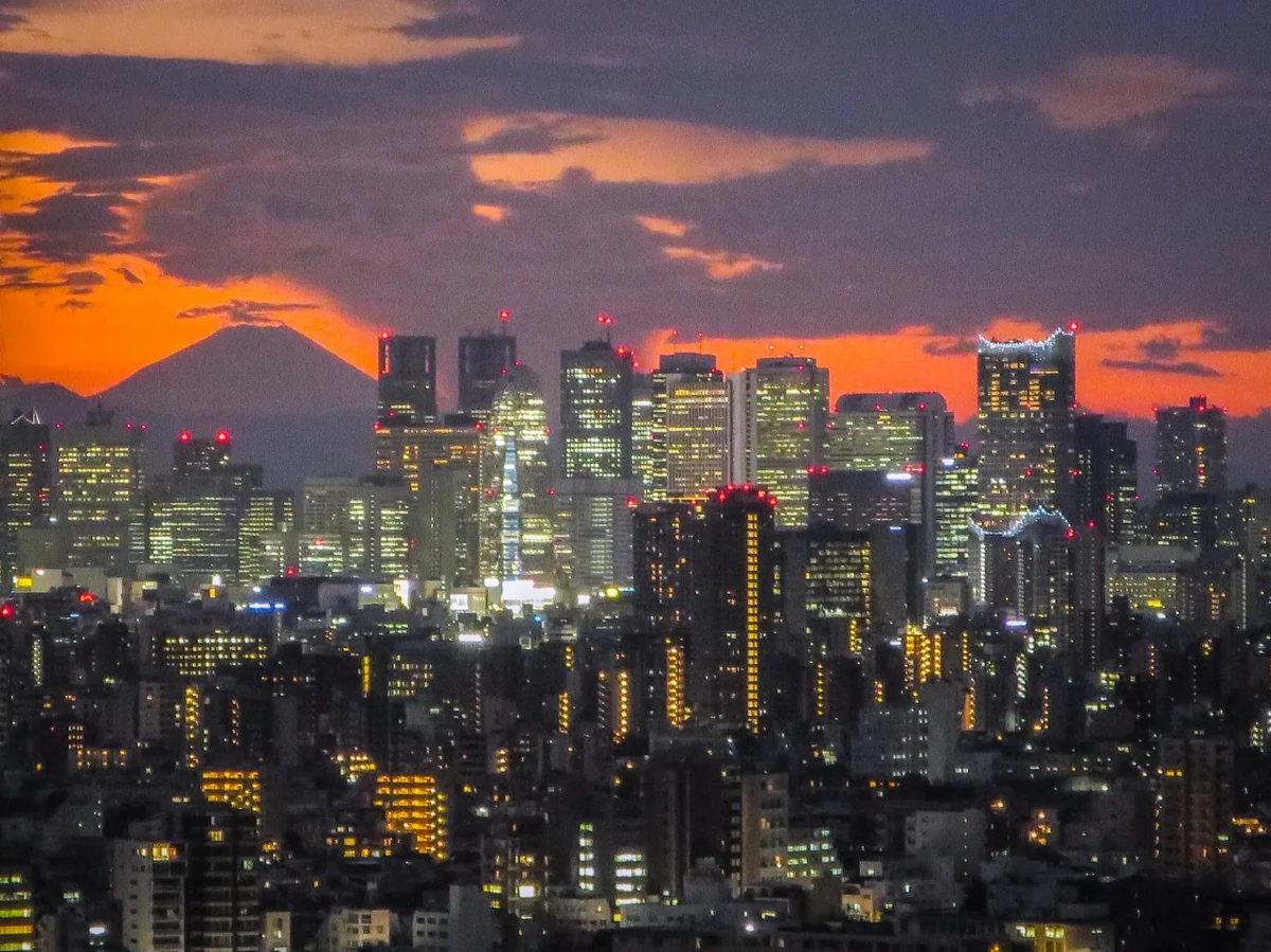 投稿写真：夕富士と新宿夜景