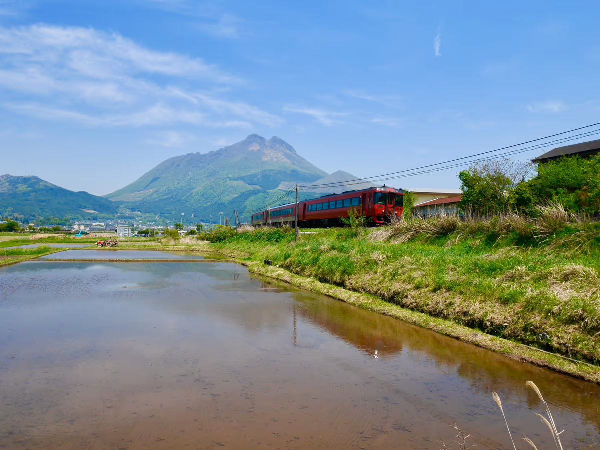 投稿写真：031由布岳と特急ゆふ号（大分）