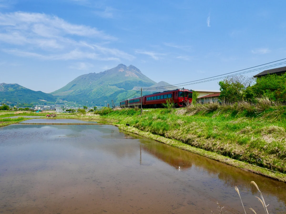 投稿写真：031由布岳と特急ゆふ号（大分）