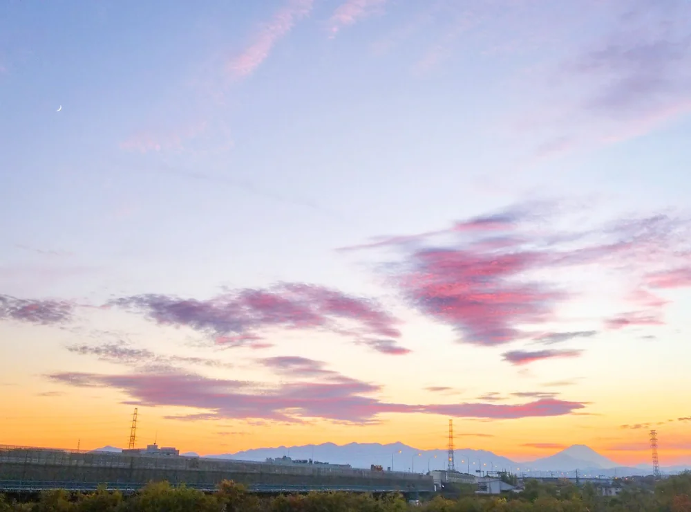 投稿写真：ピンクの夕焼け雲と夕富士