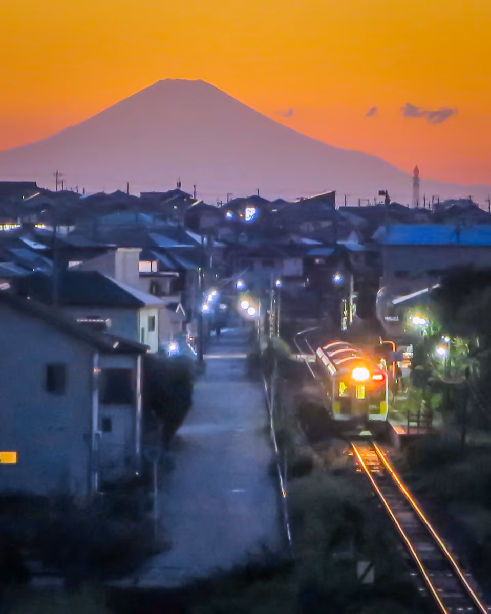 投稿写真：夕富士と久留里線