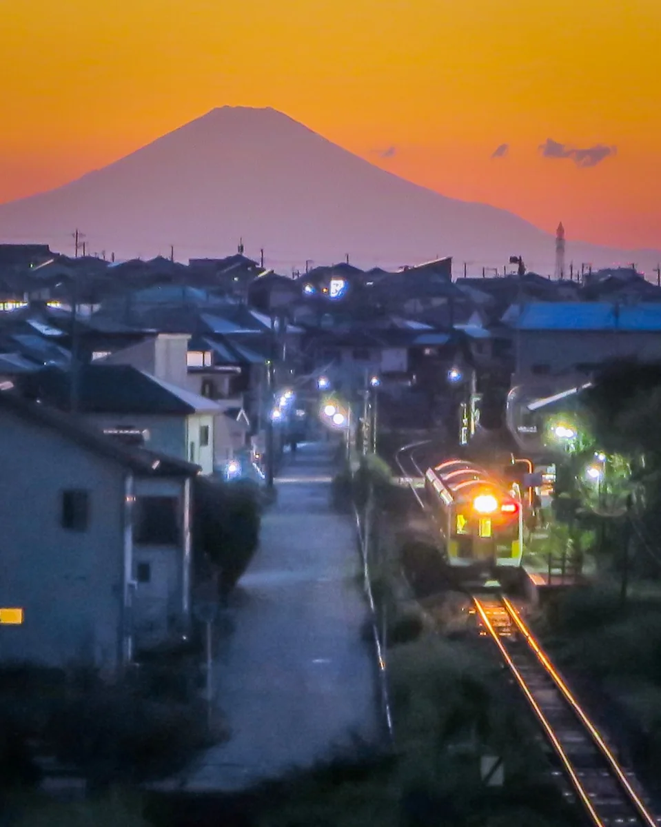 投稿写真：夕富士と久留里線
