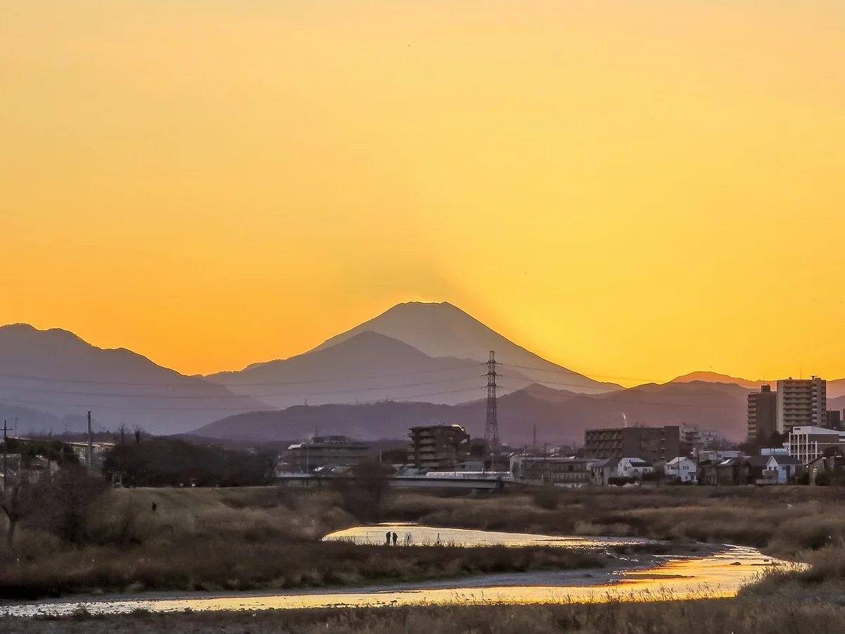 投稿写真：蛇行する川と夕富士