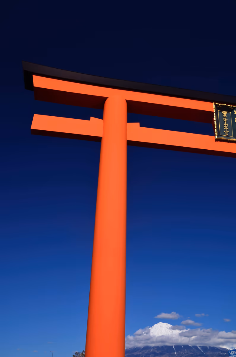 投稿写真：富士山本宮浅間神社　鳥居と富士山
