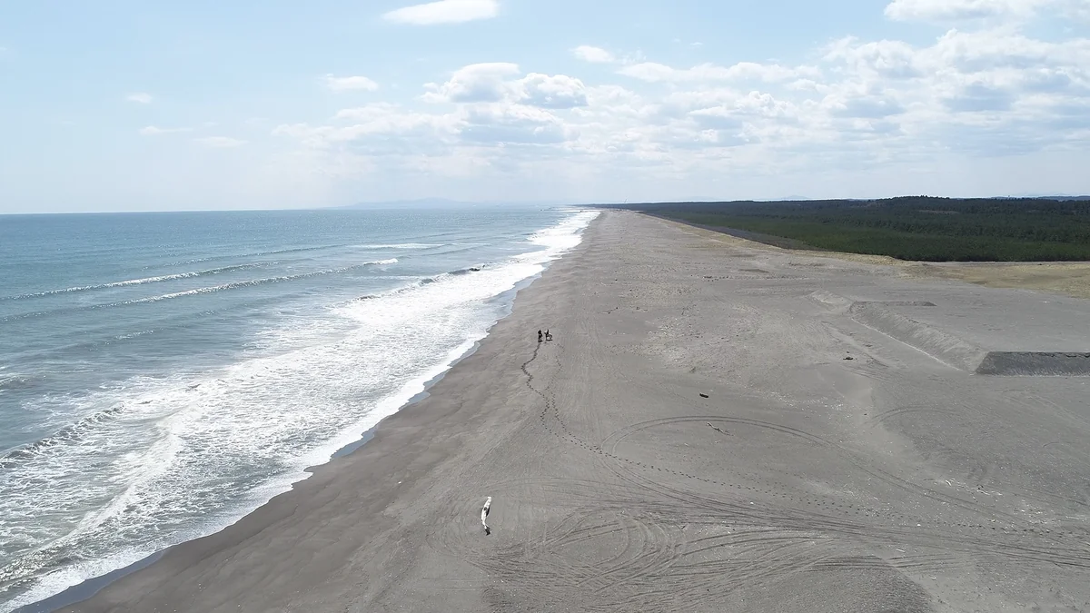 投稿写真：昭和6年、滑走路に使われた海岸での乗馬空撮