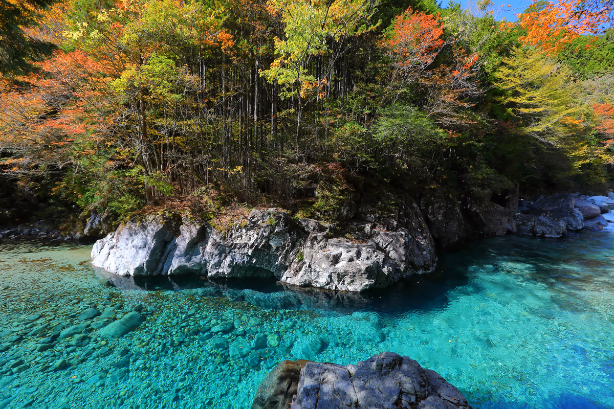 投稿写真：阿寺ブルーと紅葉