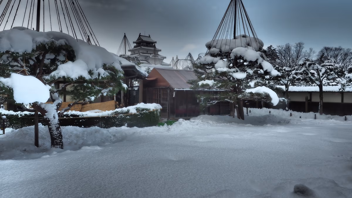 投稿写真：雪吊りの庭　会津若松城