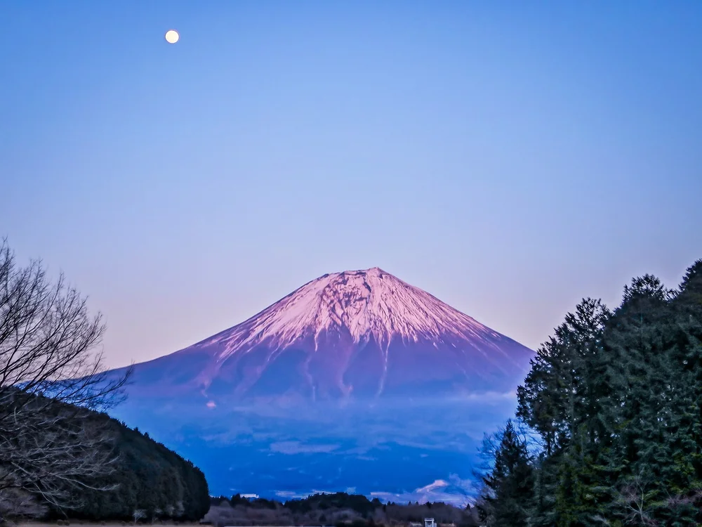 投稿写真：月と紅富士