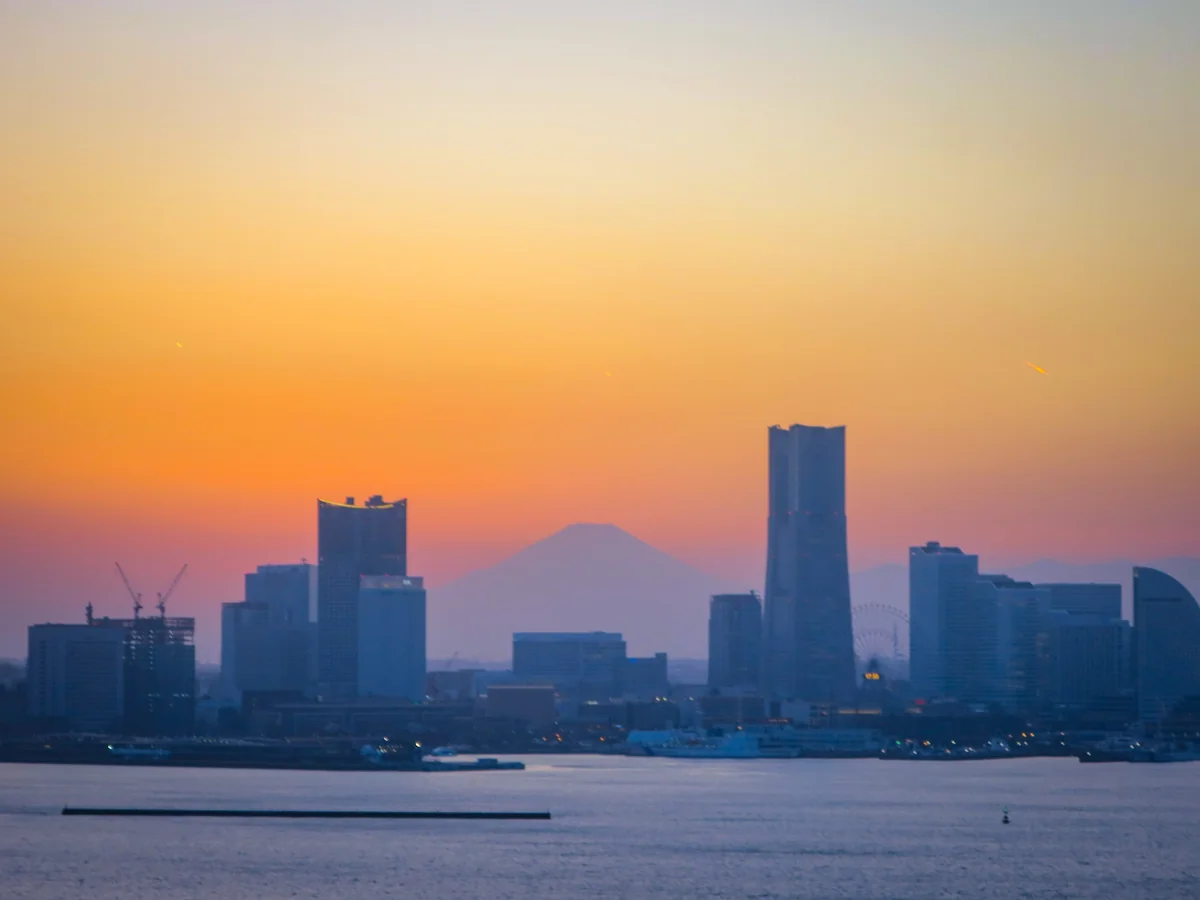 投稿写真：夕富士と飛行機雲