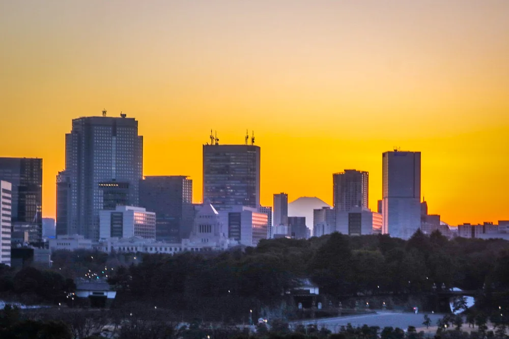 投稿写真：夕富士と国会議事堂