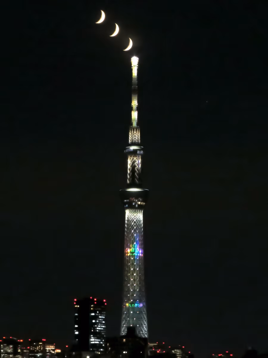 投稿写真：スカイツリー目指して沈む六日月
