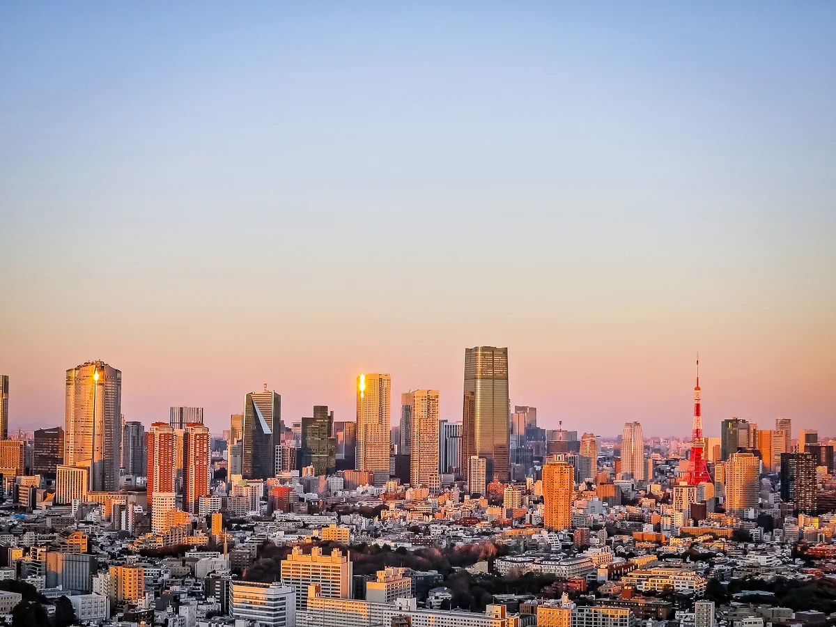 投稿写真：西日に染まる超高層ビル群と東京タワー