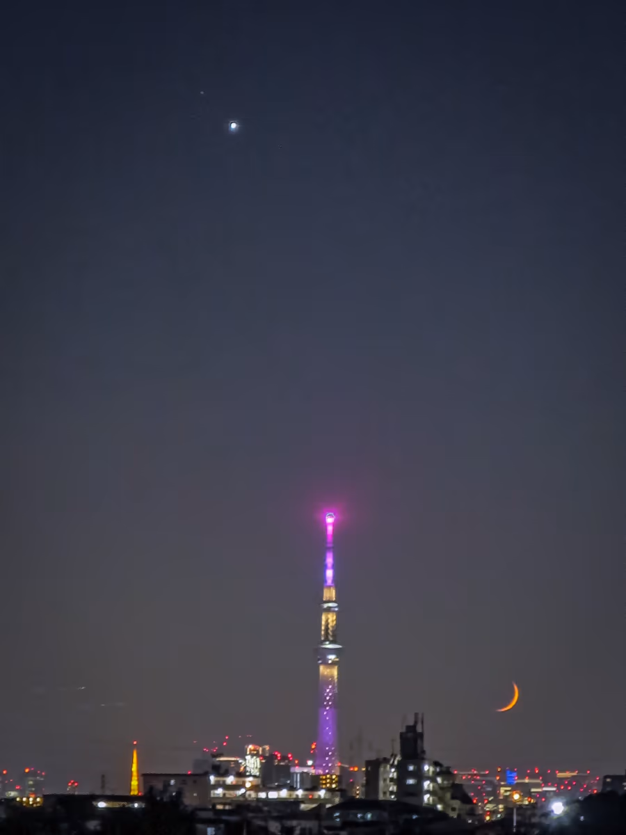 投稿写真：金星・スカイツリー・赤い四日月・東京タワー