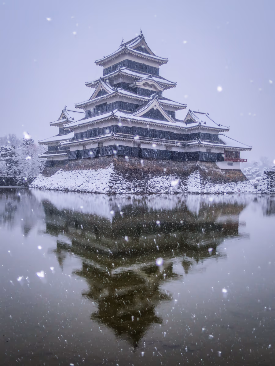 投稿写真：雪の松本城のリフレクション