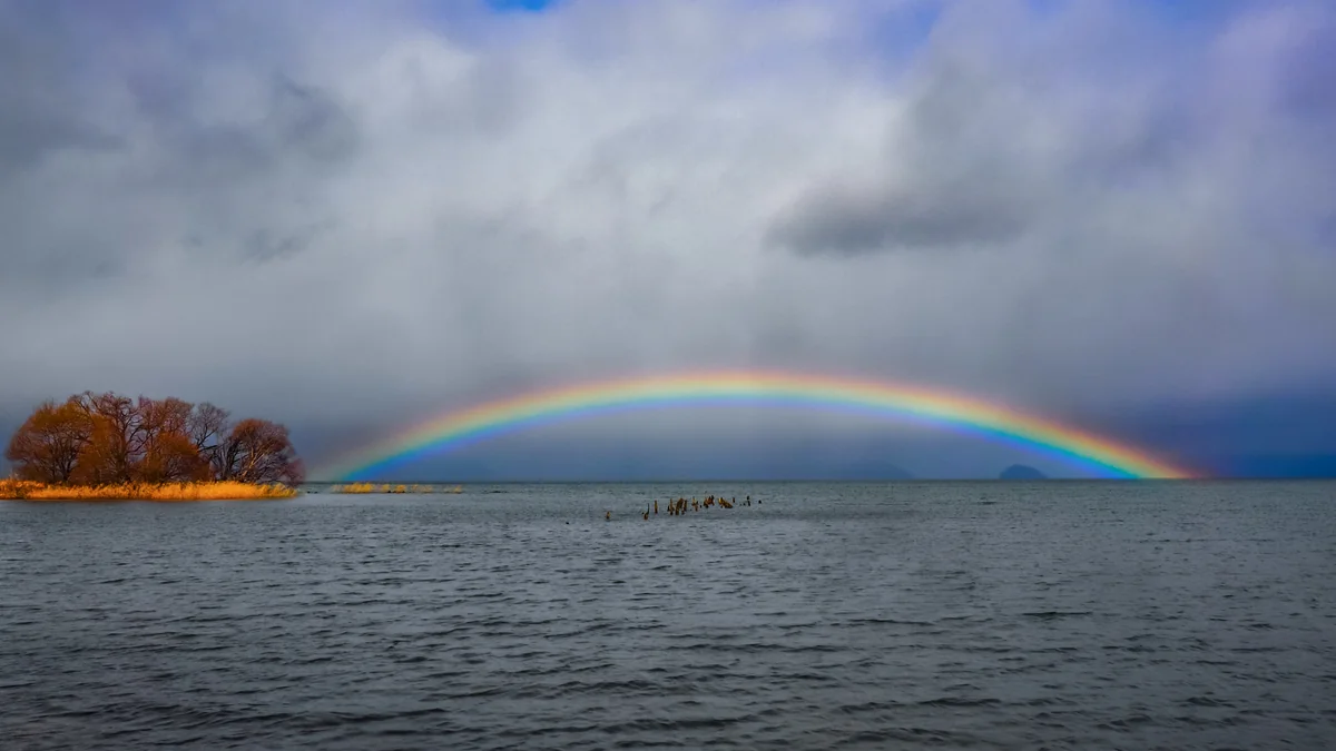 投稿写真：冬空湖上の虹のアーチ２０１９